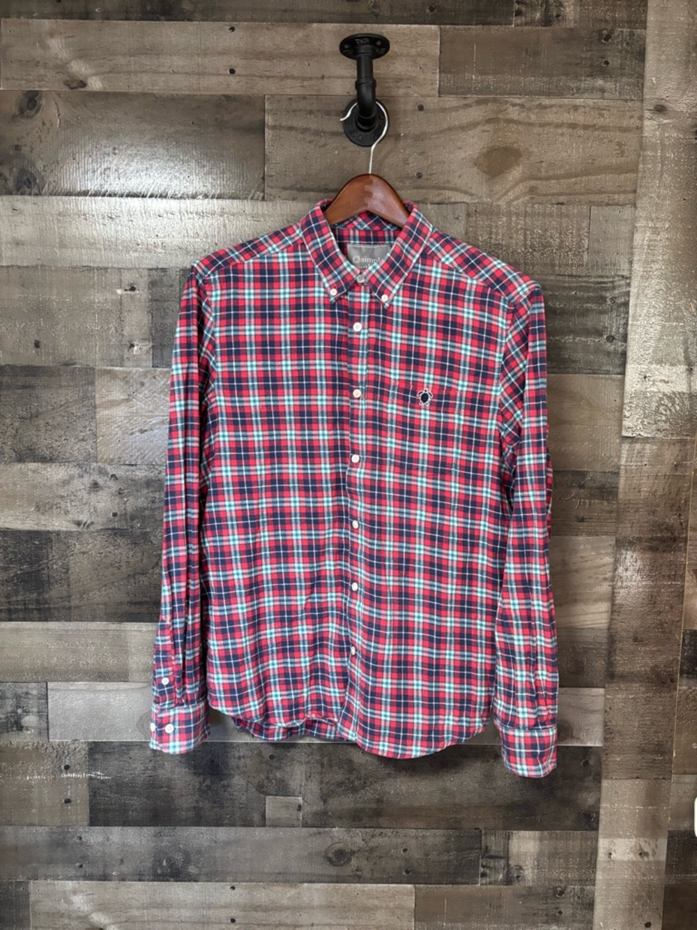 Simply Southern Premium Label Red and Blue Plaid Button-Down Shirt 100% Cotton